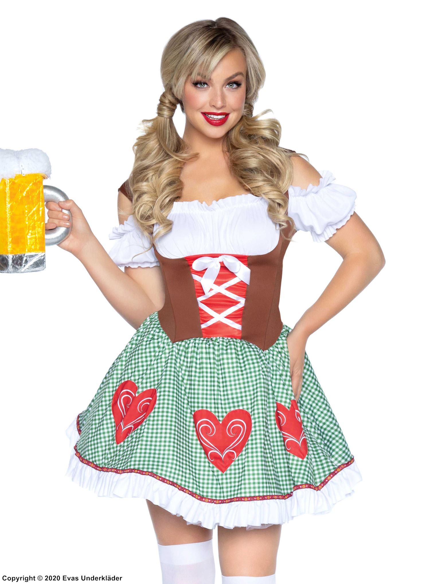 Oktoberfest-vertinne, kostyme-dirndlkjole, volangkant, hjerter